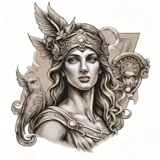 A beautiful nude greek goddess Athena tattoo design idea