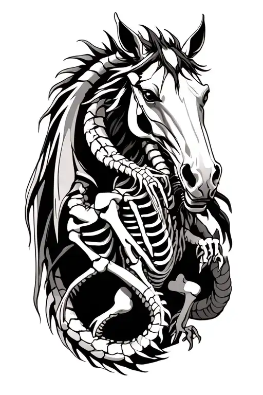 dragon holding a horse skeleton tattoo design idea