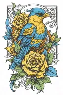 Yellow Canary and Blue Fire tattoo design idea