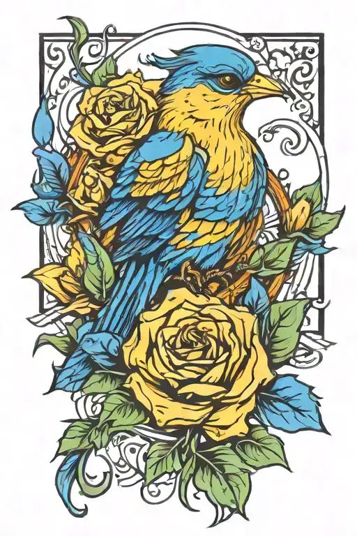 Yellow Canary and Blue Fire tattoo design idea