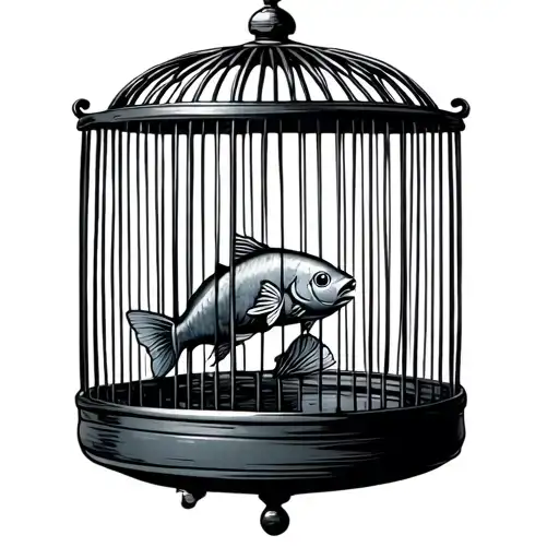 bird cage blob fish inside cute tattoo design idea