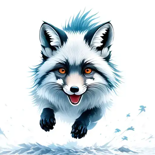 nine tail arctic fox jumping tattoo design idea