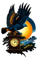 Dove flying towards sun with eye clock and tree tattoo design idea
