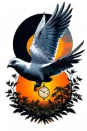 Dove flying towards sun with eye clock and tree tattoo design idea