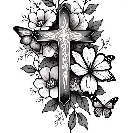 little tattoo for my wrist with a cross and flowers with butterflies tattoo design idea