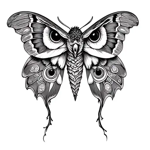 Moth and owl fine line tattoo tattoo design idea