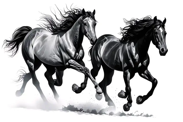 5 horses running tattoo design idea