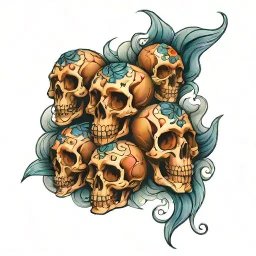 smoky seven skulls feminine girly tattoo design idea