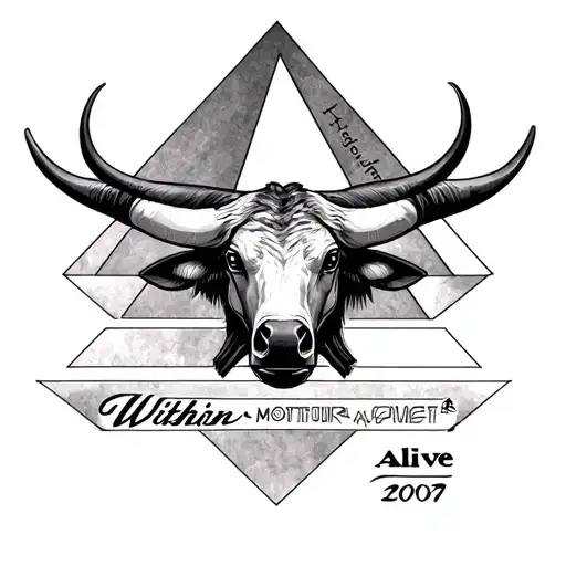 Compteur moto, pyramide Alive 2007, écriture ''Within'', numéro 6, taureau, horloge tattoo design idea