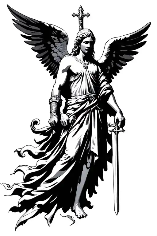 Christian tattoo warrior angel holding a sword tattoo design idea
