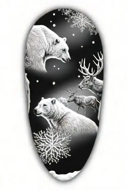polar bear and reindeer with a snow background tattoo design idea
