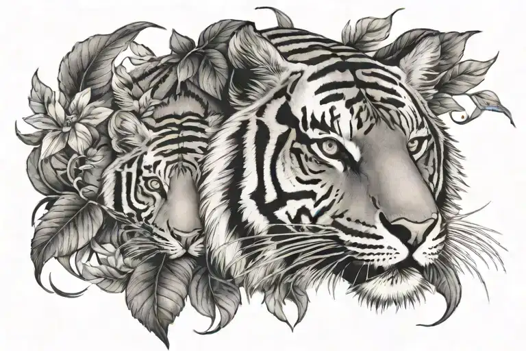 Moon leaf tiger tattoo design idea