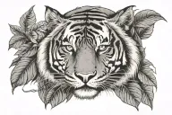 Moon leaf tiger tattoo design idea
