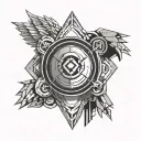 An abstract geometric design incorporating elements of a school emblem and futuristic technology tattoo design idea