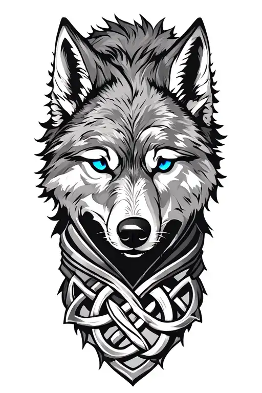 wolf with blue eyes on armor tattoo design featuring Celtic trinity knot  tattoo design idea