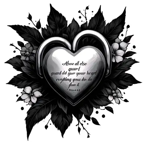Proverbs 4:23 "Above all else, guard your heart, for everything you do flows from it" on a fancy lock  tattoo design idea