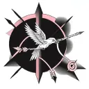pink and mockingjay with arrow tattoo design idea