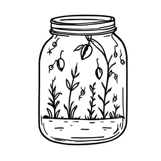 plants overflowing and lightning bugs with mason jar tattoo design idea