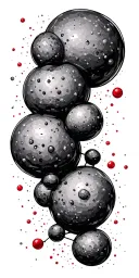 geometric chemical structure of hemoglobin, with small red color points and discreet asteroid on space tattoo design idea