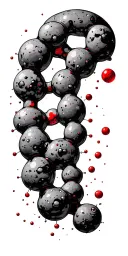 geometric chemical structure of hemoglobin, with small red color points and discreet asteroid on space tattoo design idea