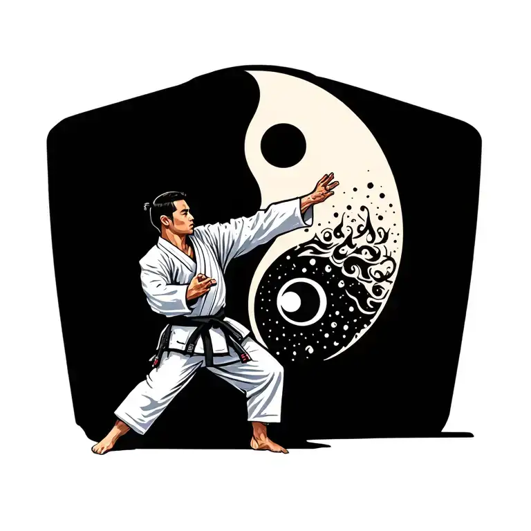 taekwondo martial artist performing with yin yang symbol tattoo design idea