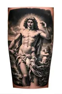 birth of Venus on a male thigh  tattoo design idea