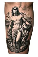 birth of Venus on a male thigh  tattoo design idea