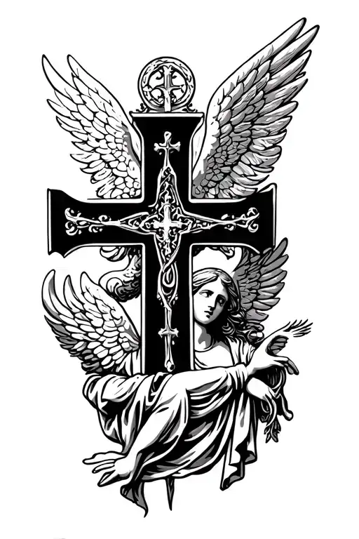 catholic cross and an angel tattoo design idea