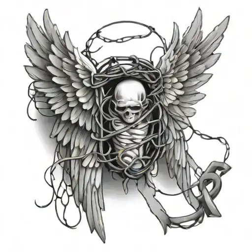 angel wings with barbed wire tattoo design idea