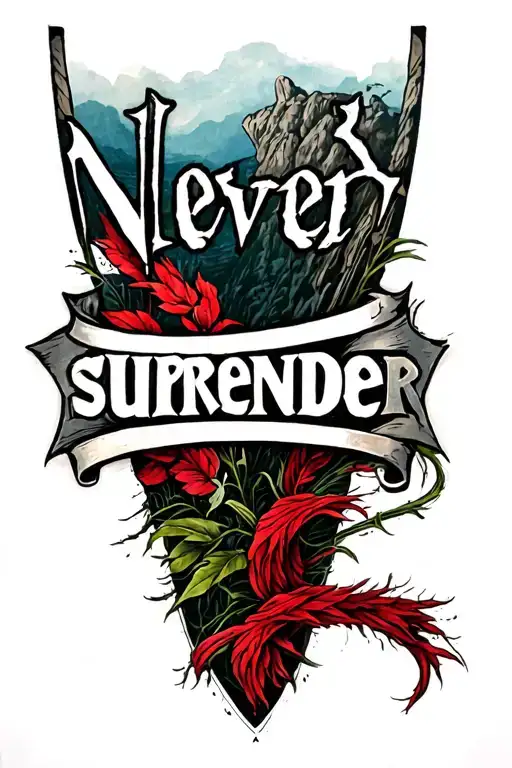 "Never surrender" word tattoo design idea