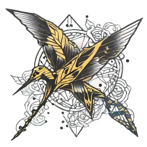 paper crane kintsugi style filled tattoo design idea