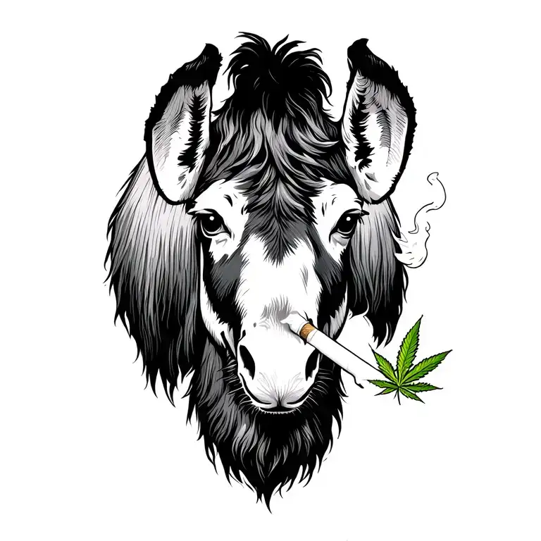 sad donkey smoking weed joint tattoo design idea