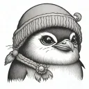 cute penguin wearing a beanie tattoo design idea