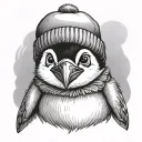 cute penguin wearing a beanie tattoo design idea