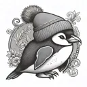 cute penguin wearing a beanie tattoo design idea