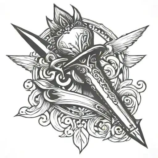 dagger with sacred heart  tattoo design idea