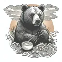 bear eating cornflakes in the sunset tattoo design idea