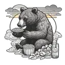 bear eating cornflakes in the sunset tattoo design idea