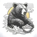 bear eating cornflakes in the sunset tattoo design idea