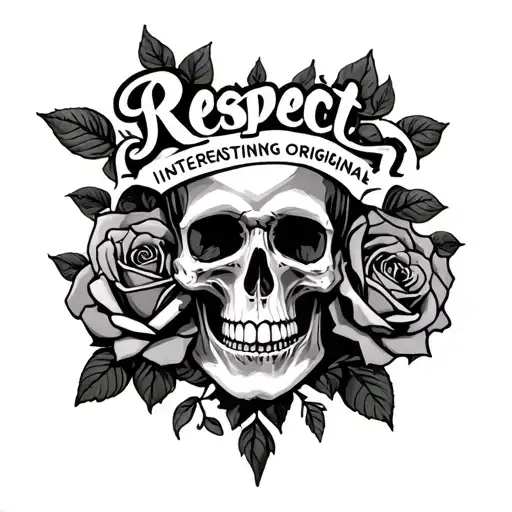 "Respect Interesting original" skull and roses intertwined tattoo design idea