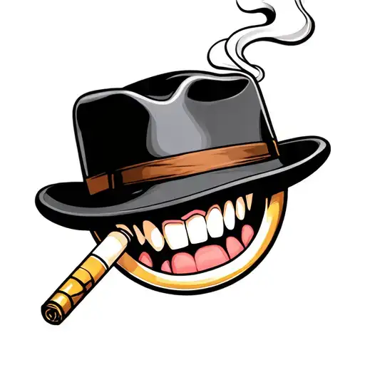 smiley face, smoking joint, gold tooth, flat bill hat  tattoo design idea