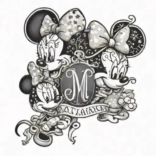 family name in Minnie Shaped head tattoo design idea