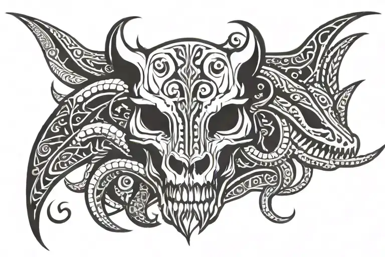 boar skull with snake tattoo design idea