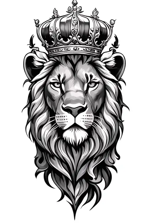 crowned lion face tattoo design idea