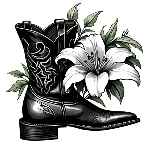 Cowboy Boot vase with lillie flower tattoo design idea