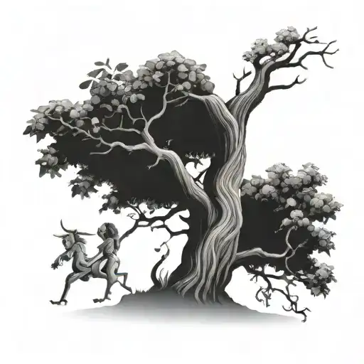 sepant wrapping itself around the tree in the garden of eden  with adam and eve  tattoo design idea