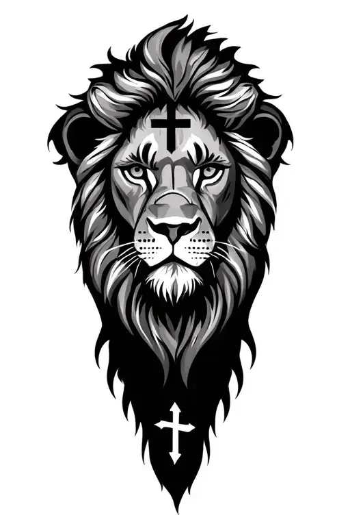 lion with cross in eye tattoo design idea