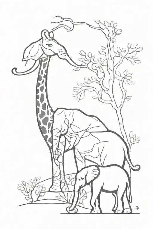Kuala, elephant, giraffe silhouette intertwined tattoo design idea