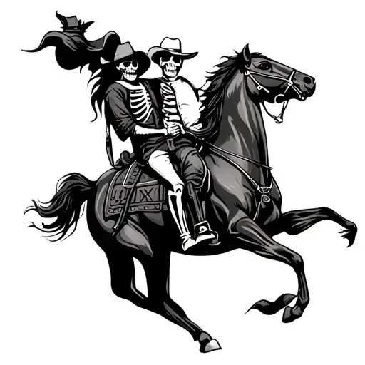 western cowboy skeleton riding horse tattoo design idea