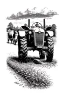 tractor with a cow on a farm scene tattoo design idea